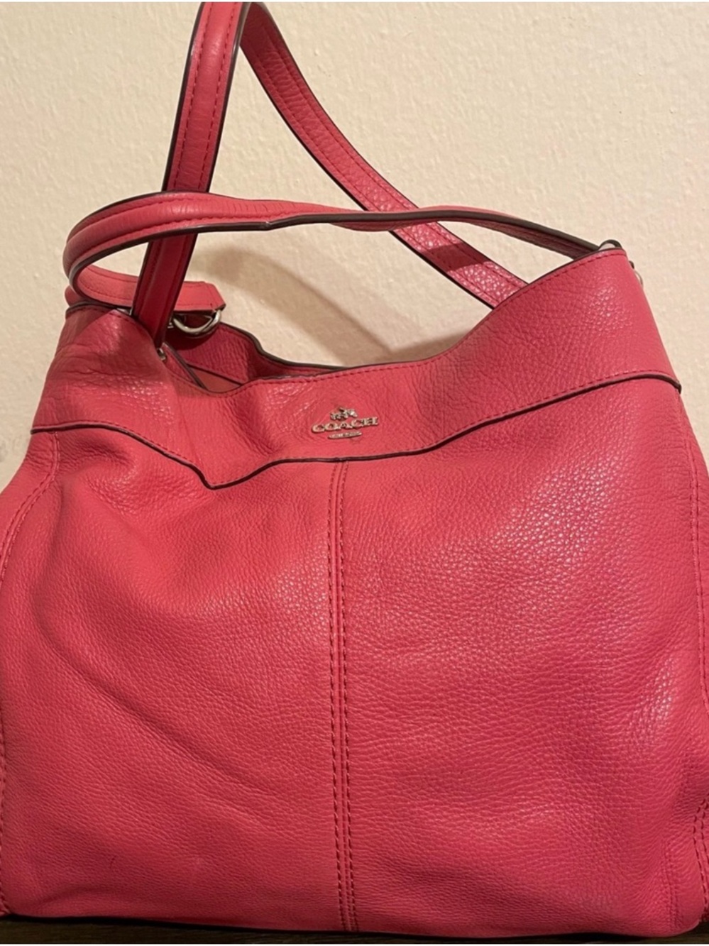 Coach Pebbled Leather Shoulder Bag in Coral Pink